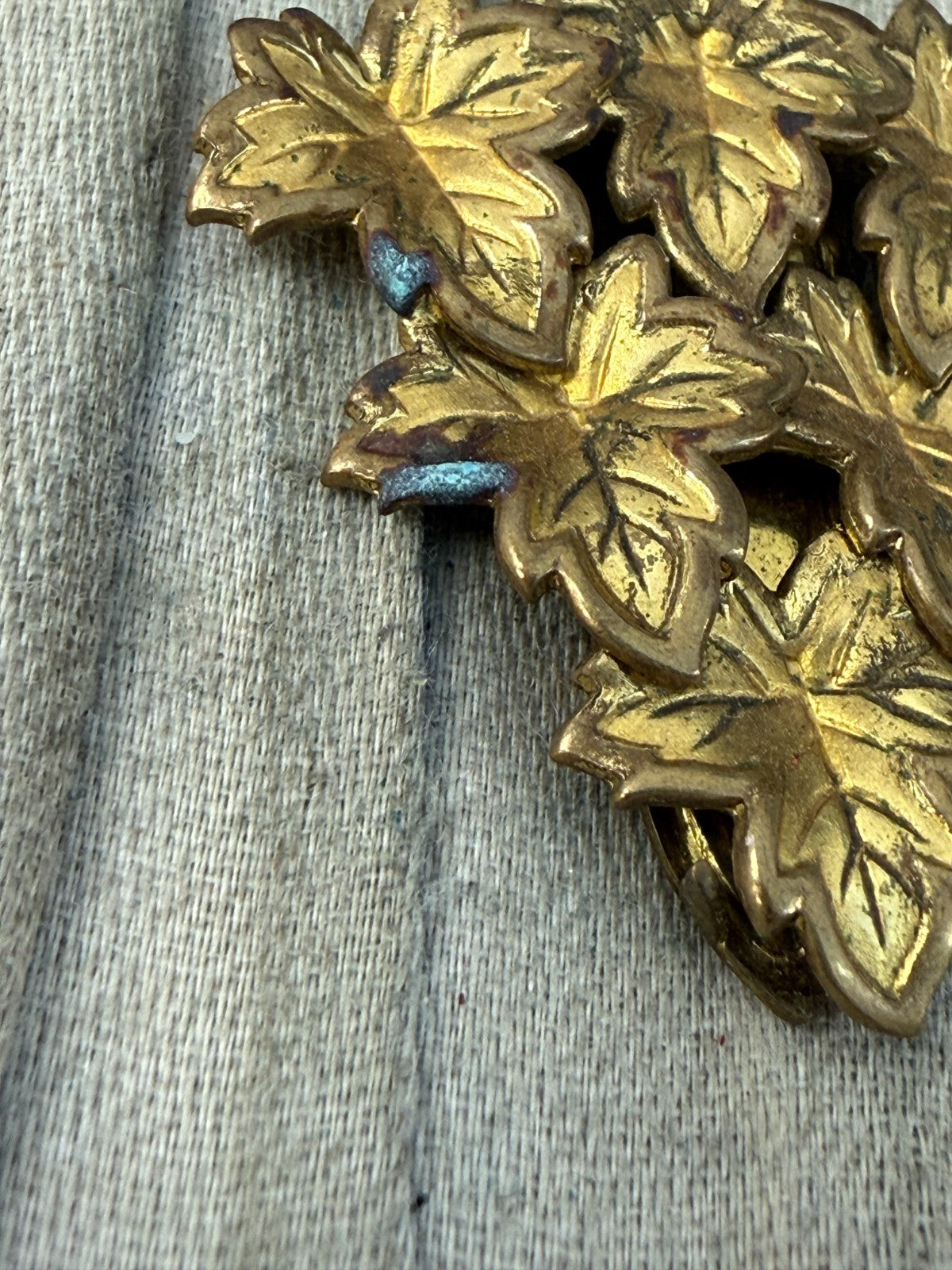 Vintage Gold Tone Maple Leaf Cluster Dress Clip 1930s Art Deco Registered Design