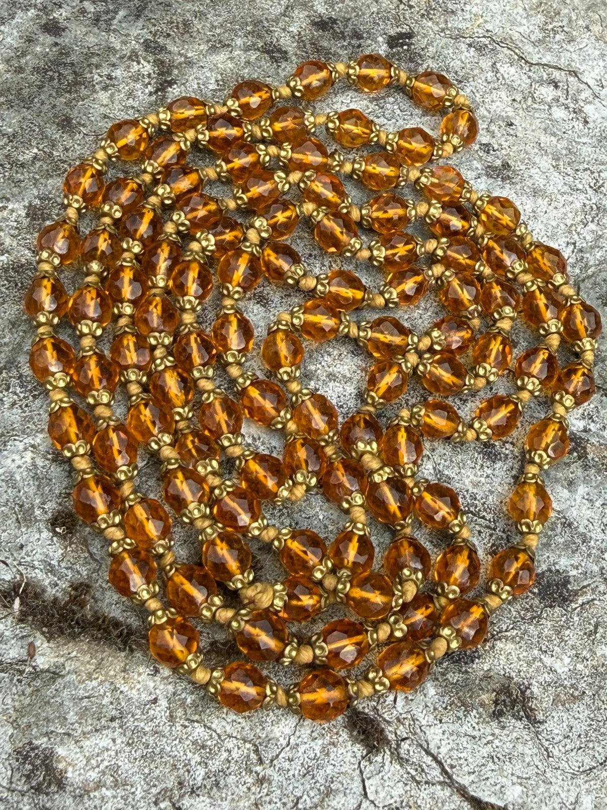 Vintage Orange Glass Bead Necklace Long Flapper Opera Strand No Clasp 136cm