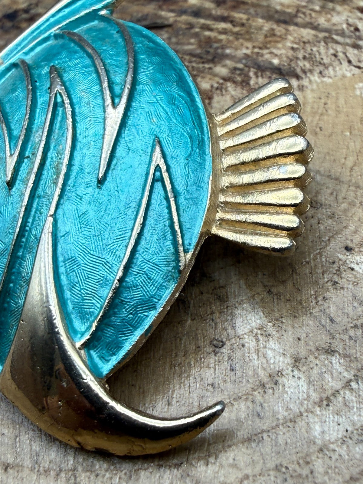 Vintage Pastelli Angel Fish Brooch Gold Tone Turquoise Pin Tropical Sealife