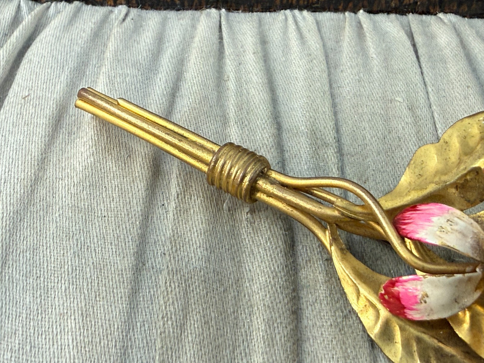 Vintage Orchid Spray Brooch Cold Painted Faux Pearl Floral Mid Century Gold Tone