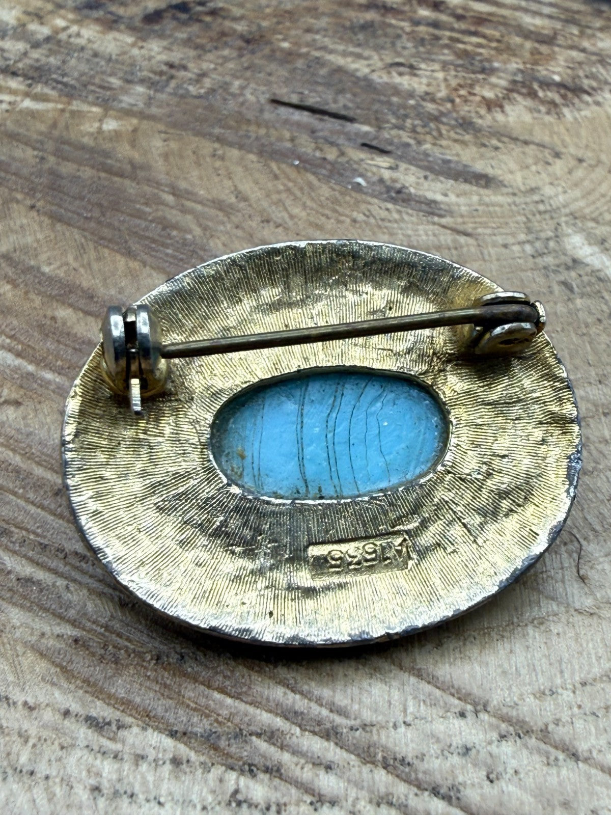 Vintage Etruscan Revival Brooch Turquoise Glass Faux Pearl Starburst Pin