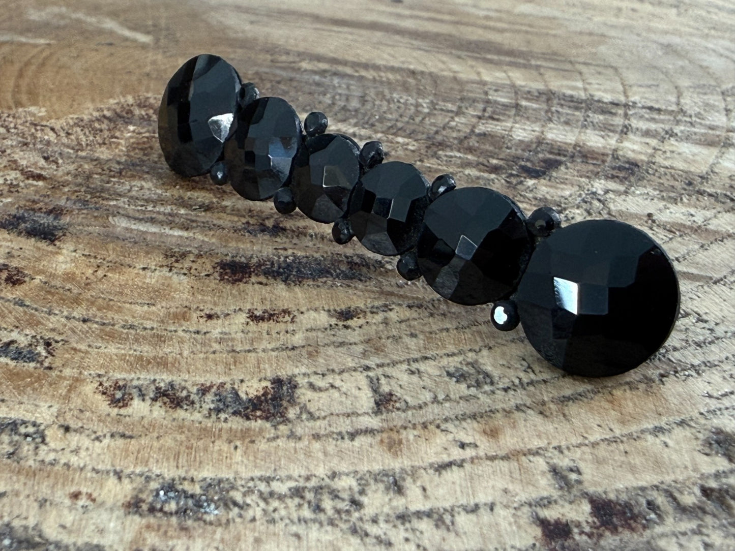 Antique Victorian French Jet Bar Brooch Black Glass Graduated Six Stone Mourning