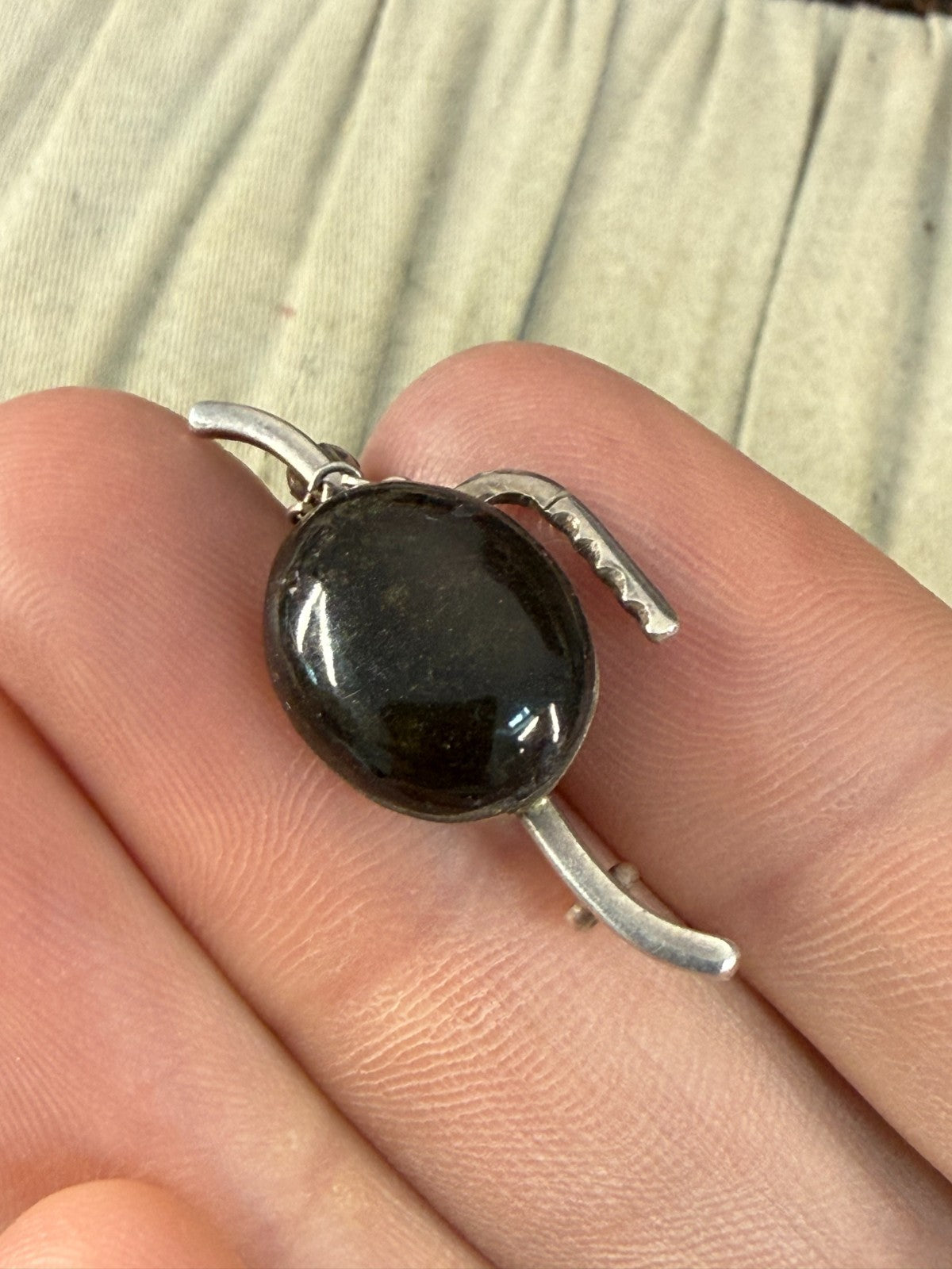 Antique Scottish Pebble Agate Brooch Pin Silver Art Nouveau Celtic Brown
