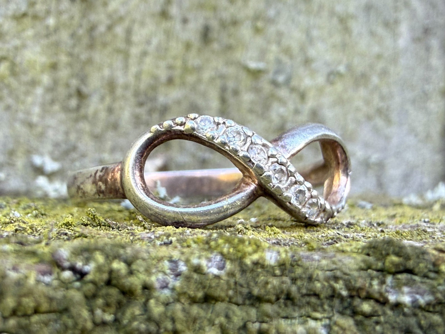 Sterling Silver Infinity Promise Ring Sparkly Clear Gemstone Size M 1/2