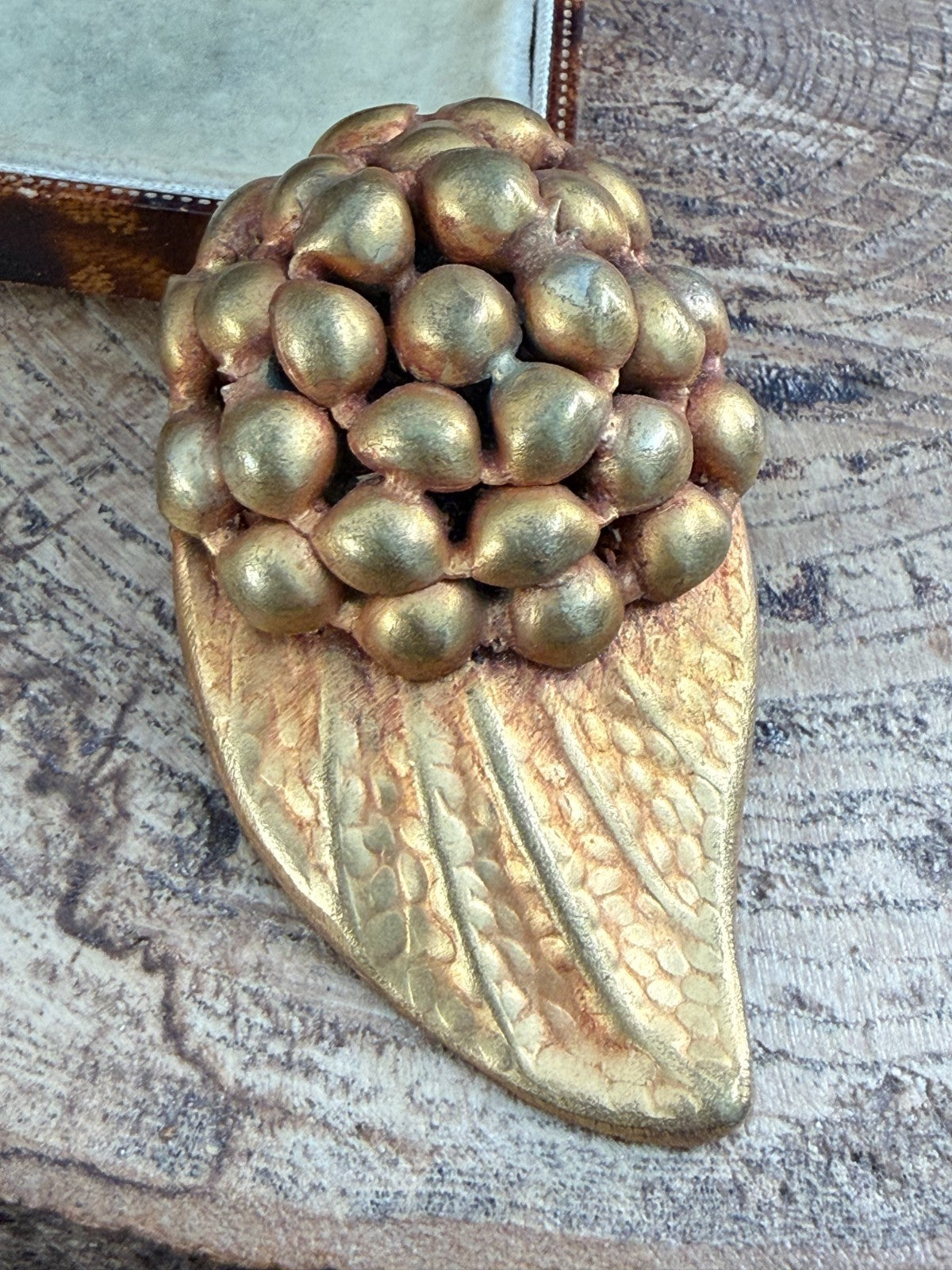 Vintage Gold Tone Berry Cluster Leaf Dress Clip 1930s Art Deco Raspberry