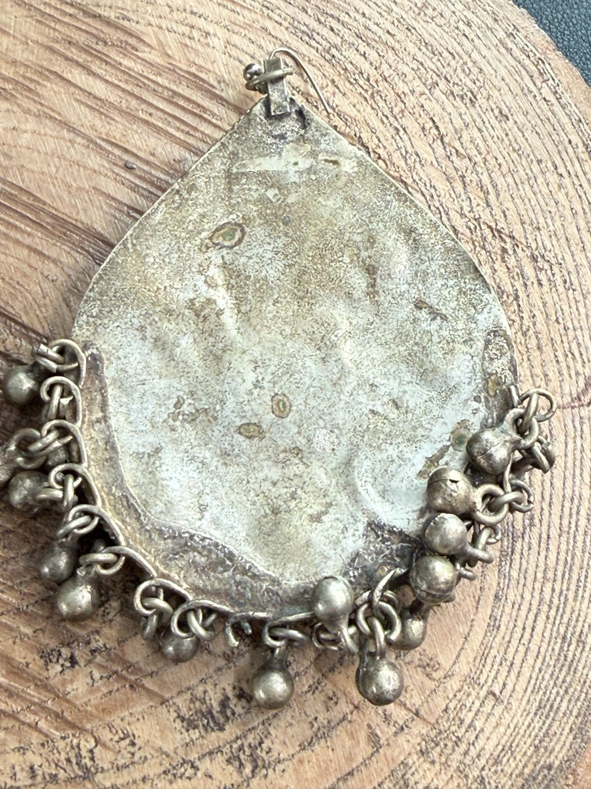 Vintage Tibetan Himalayan Tribal Earrings Agate Silver Tone Bell Drop Dangle