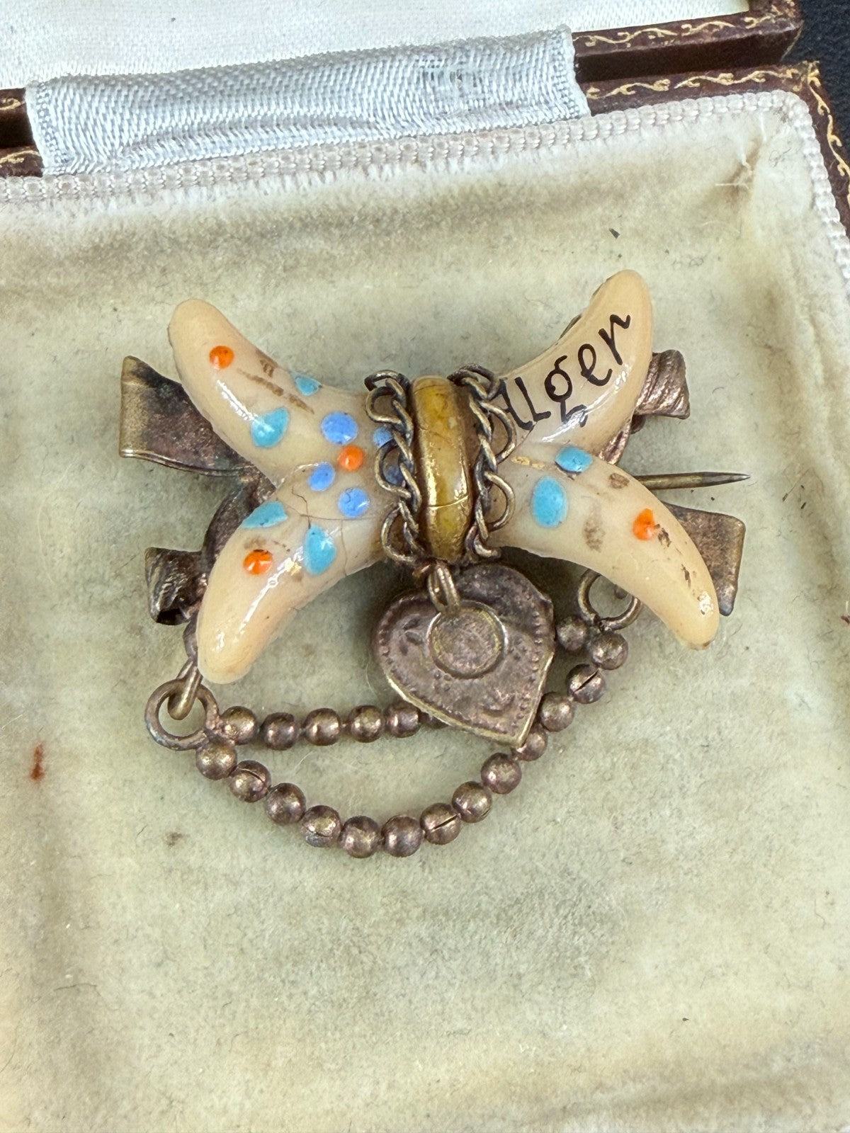 Antique Victorian Souvenir Sweetheart Brooch Alger Algeria Love Heart Pin