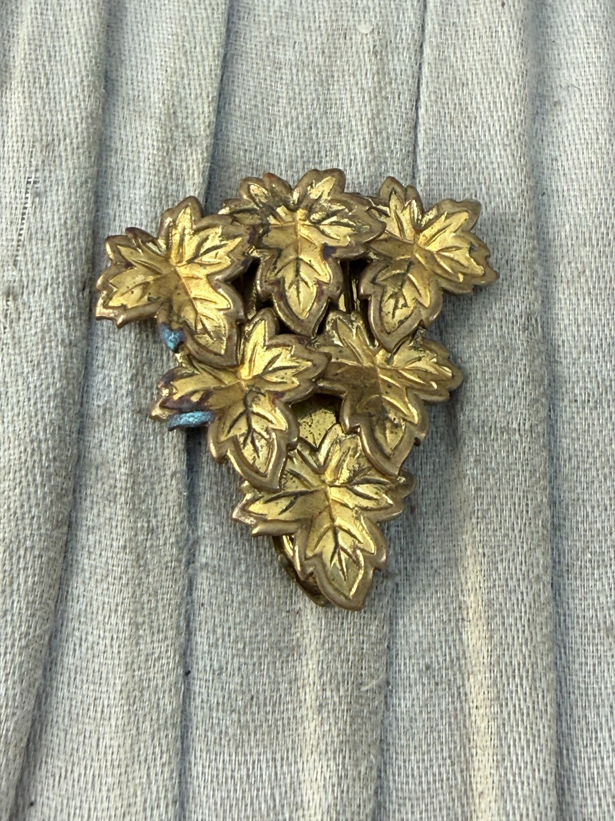 Vintage Gold Tone Maple Leaf Cluster Dress Clip 1930s Art Deco Registered Design