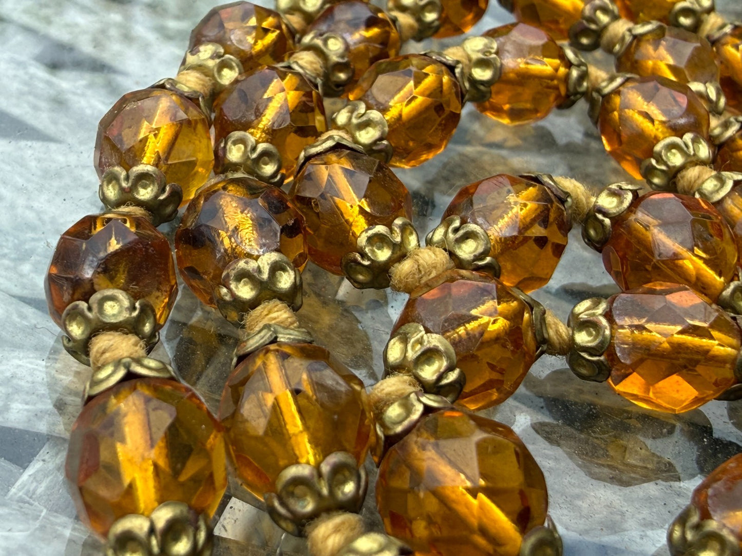 Vintage Orange Glass Bead Necklace Long Flapper Opera Strand No Clasp 136cm
