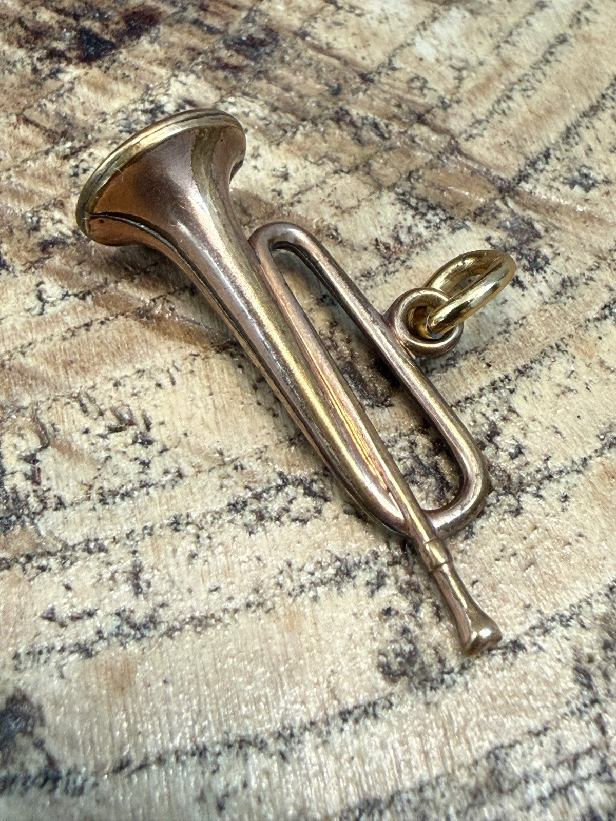 Antique Rolled Gold Bugle Pendant Musical Hunting Trumpet Charm Victorian