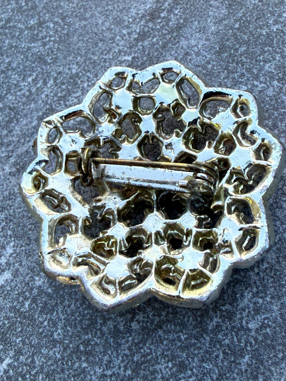 Vintage Yellow Aurora Borealis Brooch Gold Tone Rhinestone Sparkly Mid Century