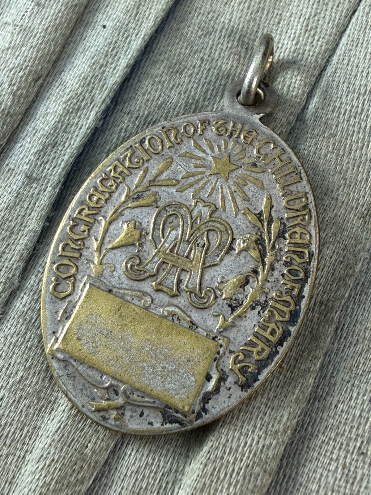 Vintage Children of Mary Sodality Medal Immaculate Conception Silver Tone Brass