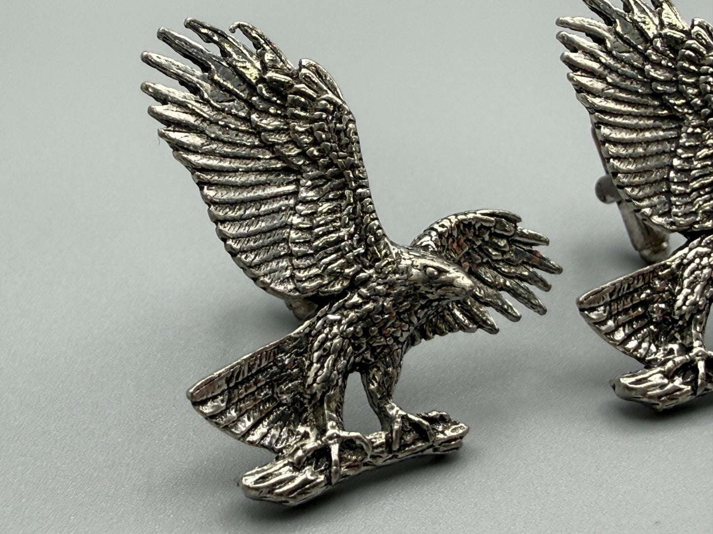 Vintage A.R. Brown Pewter Eagle Cufflinks Silver Tone Signed Bird of Prey