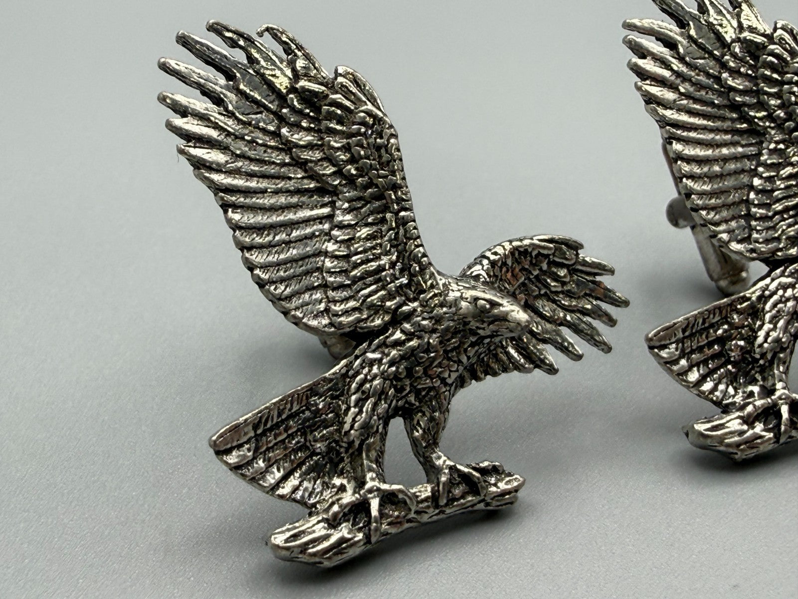 Vintage A.R. Brown Pewter Eagle Cufflinks Silver Tone Signed Bird of Prey