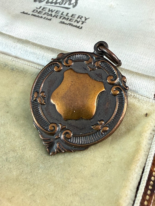 Vintage Copper Watch Fob Ornate Victorian Edwardian Style Pendant Scrollwork