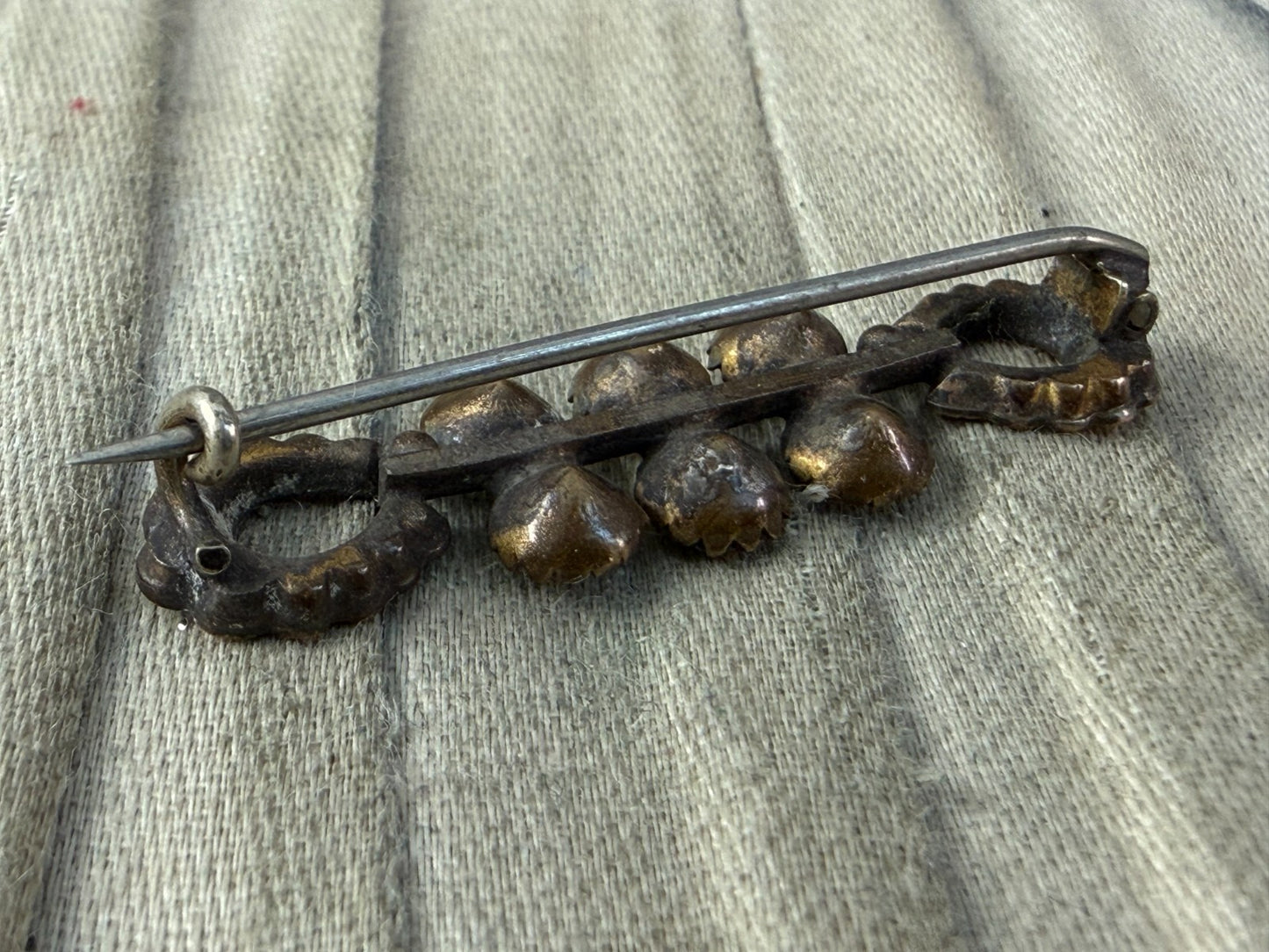 Antique Edwardian Paste Bar Brooch Lucky Horseshoe Pin Rose Gold Rhinestone