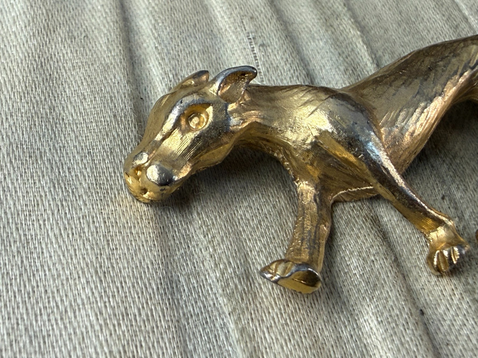 Vintage Big Cat Brooch Gold Tone Prowling Panther Pin Puma Lion Statement