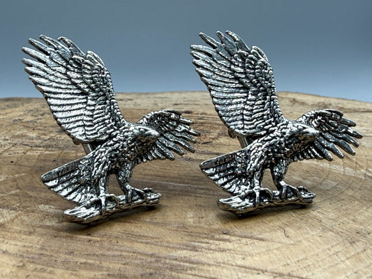 Vintage A.R. Brown Pewter Eagle Cufflinks Silver Tone Signed Bird of Prey