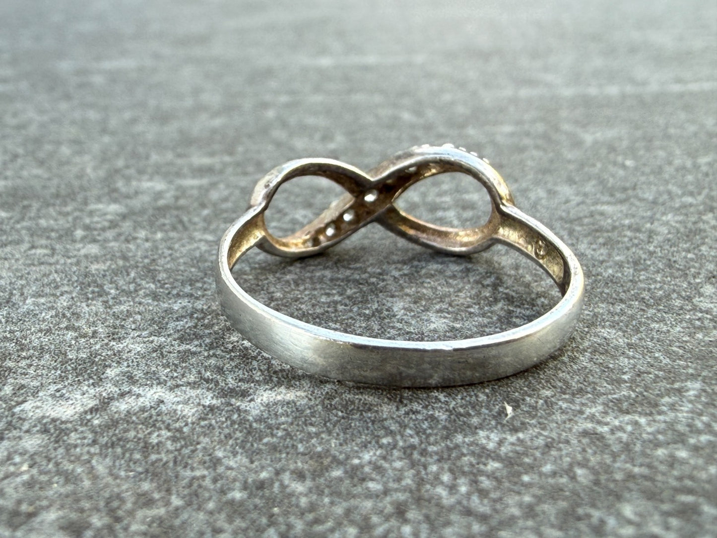 Sterling Silver Infinity Promise Ring Sparkly Clear Gemstone Size M 1/2