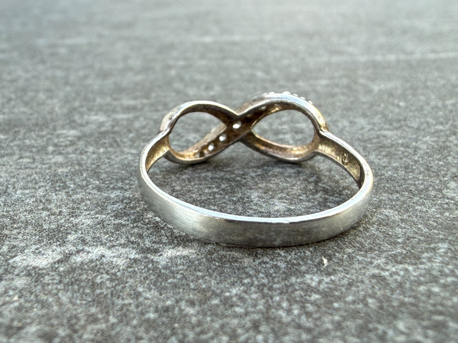 Sterling Silver Infinity Promise Ring Sparkly Clear Gemstone Size M 1/2
