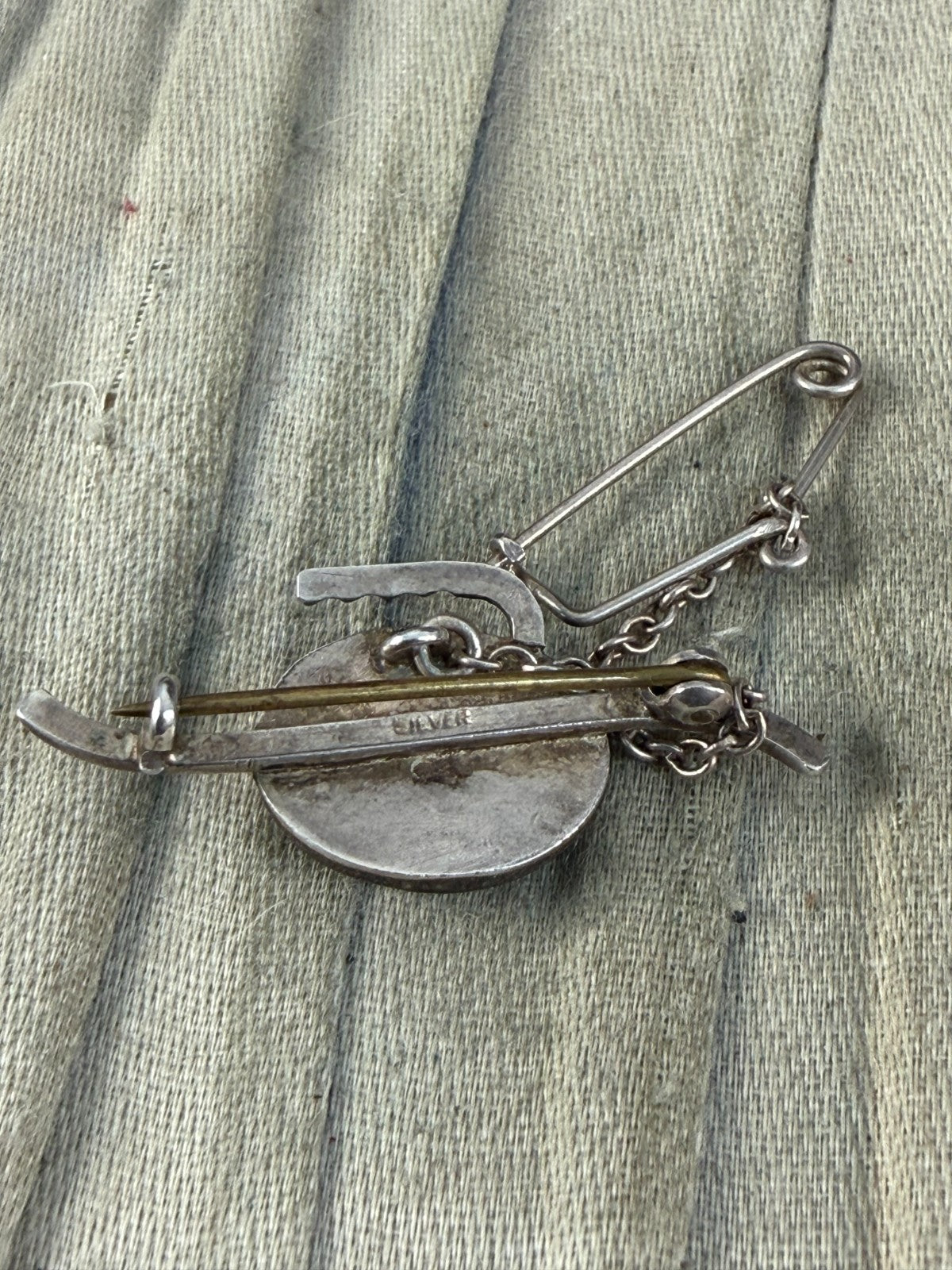 Antique Scottish Pebble Agate Brooch Pin Silver Art Nouveau Celtic Brown