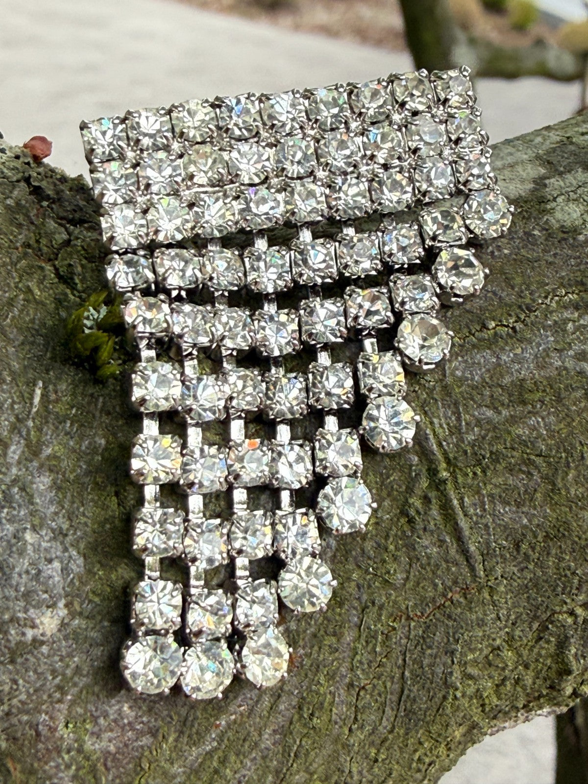 Vintage Waterfall Brooch Silver Tone Drop Dangle Mid Century Cascading Pin