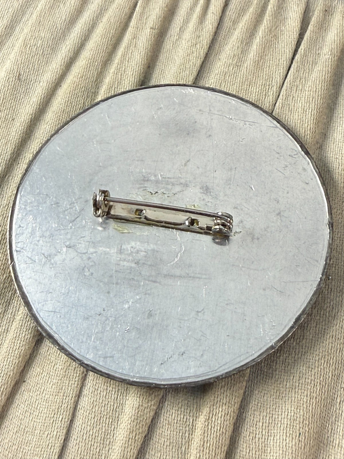 Vintage Ruskin Style Brooch Pin Arts & Crafts Glass Cabochon Large Silver Tone