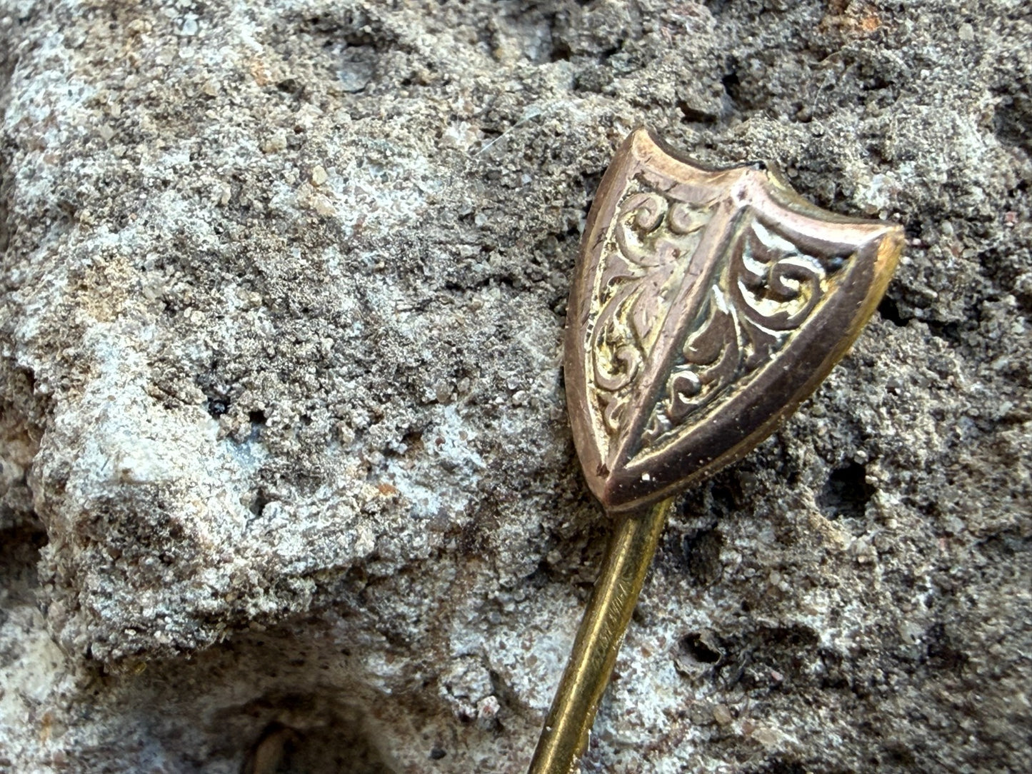 Antique Shield Stick Pin Lapel Tie Cravat Medieval Victorian 1800s Gilt Gold