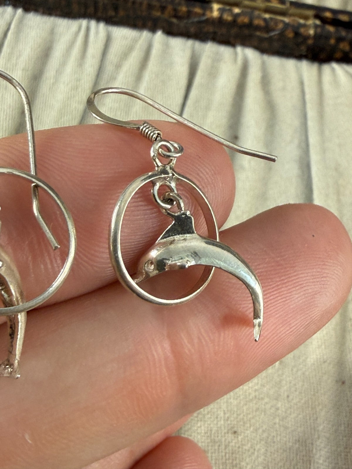 Sterling Silver 925 Dolphin Hoop Drop Earrings Retro Novelty Fish Hook Dangle