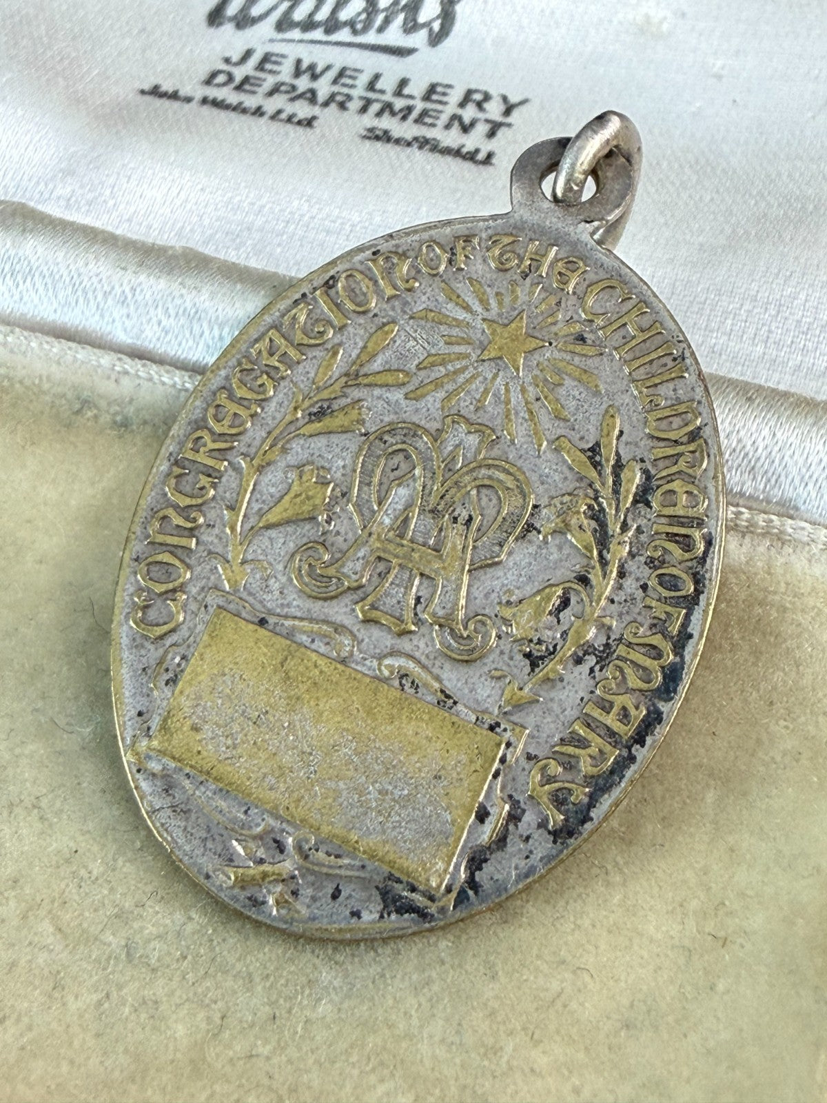 Vintage Children of Mary Sodality Medal Immaculate Conception Silver Tone Brass