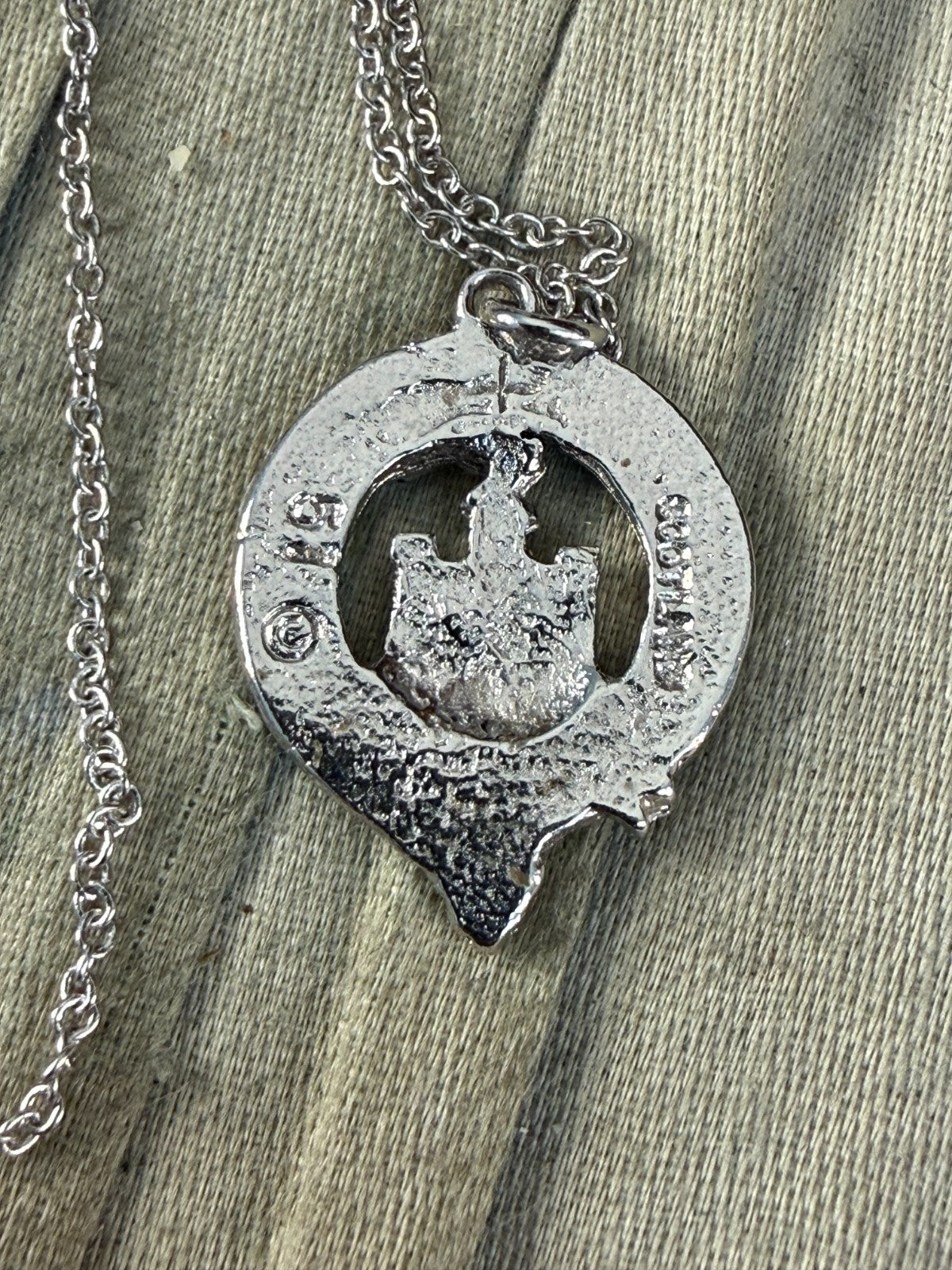 Vintage Silver Tone Clan Douglas Crest Pendant Necklace Scottish Motto Celtic