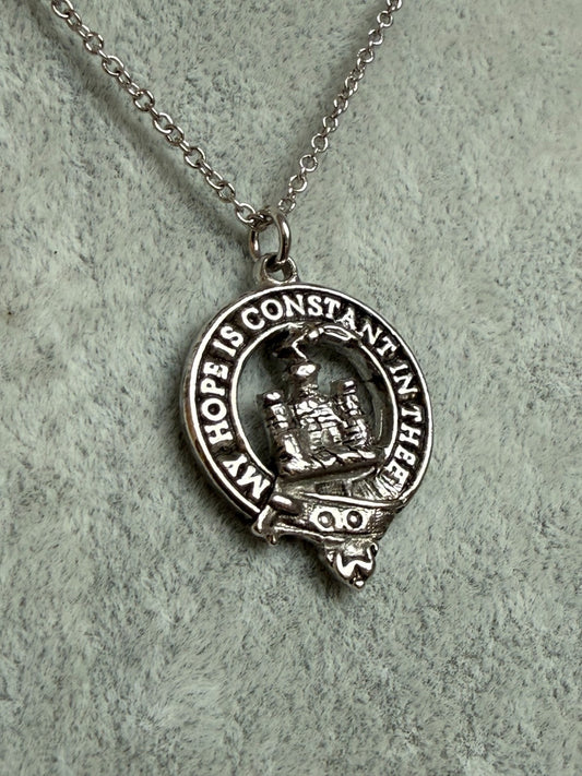 Vintage Silver Tone Clan Douglas Crest Pendant Necklace Scottish Motto Celtic
