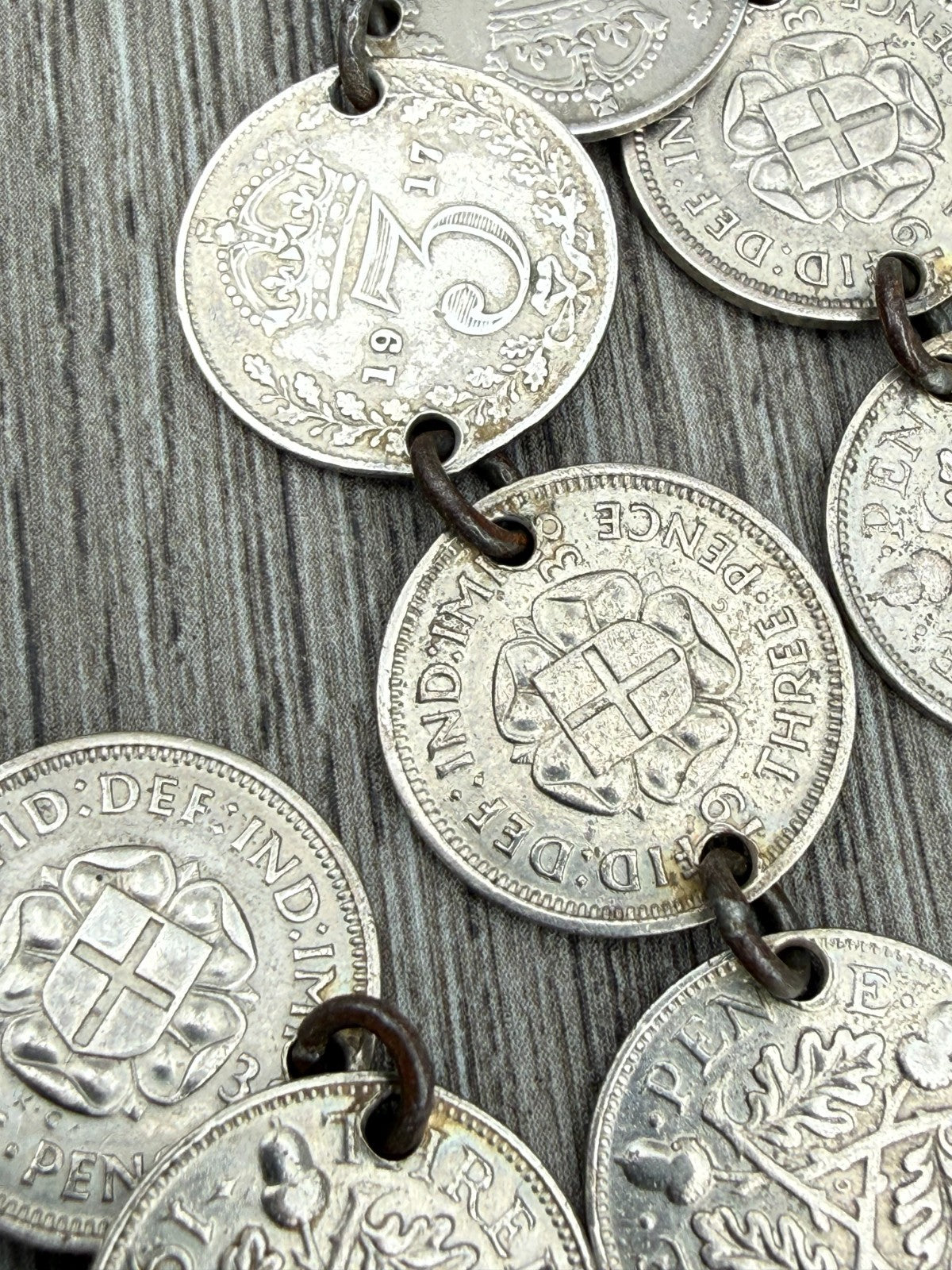 Vintage Silver Three Pence Coin Bracelet Mixed 1916-1938 Threepence 17cm Long