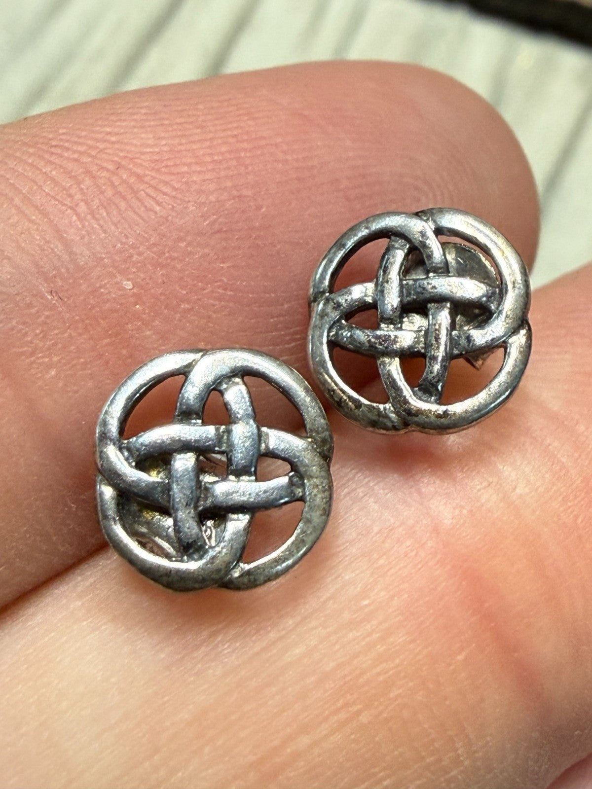 Vintage Kit Heath Sterling Silver Celtic Knot Stud Earrings 1994 Signed