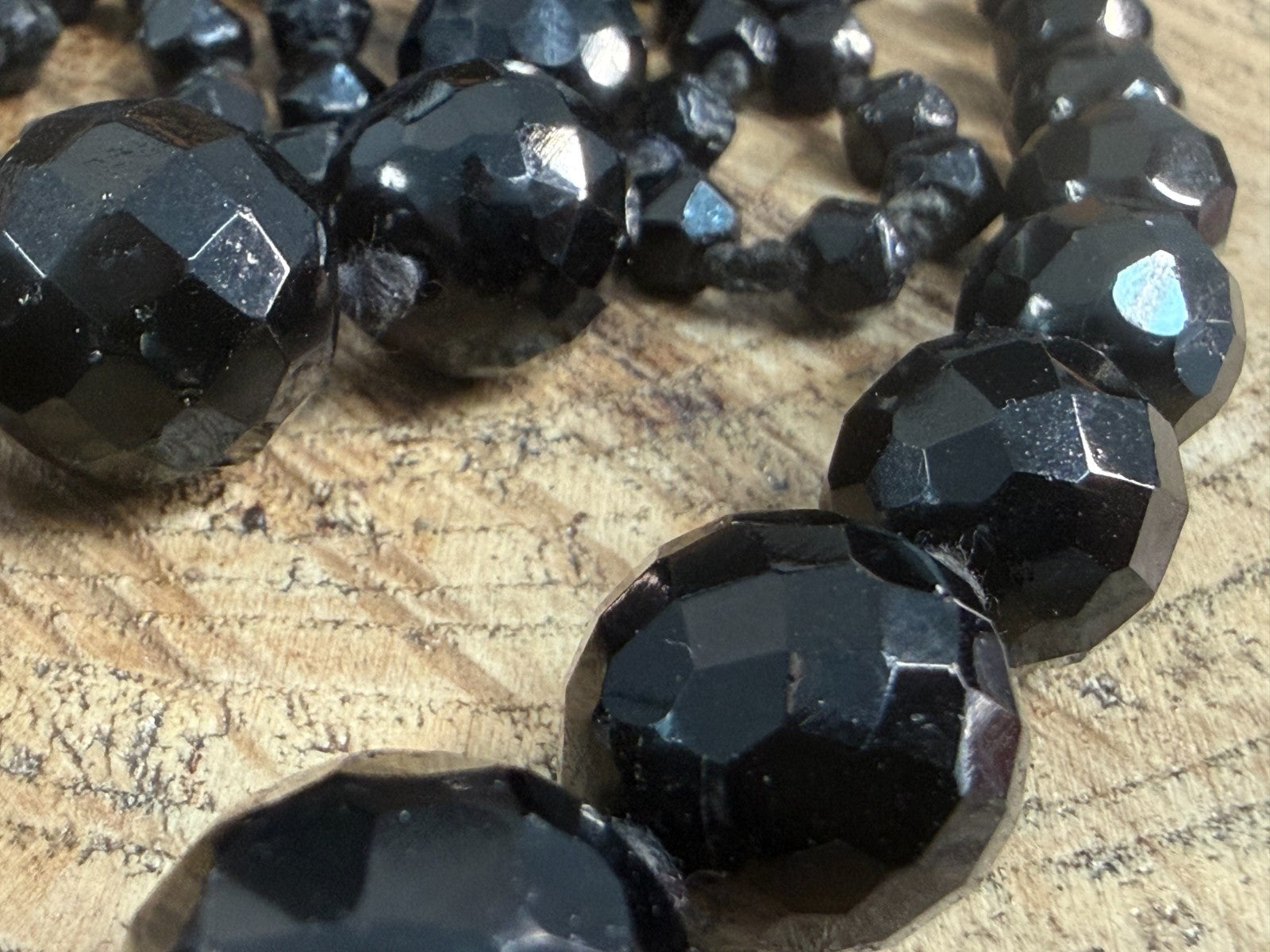 Antique Black Glass Beaded Necklace French Jet Faceted Graduating Victorian