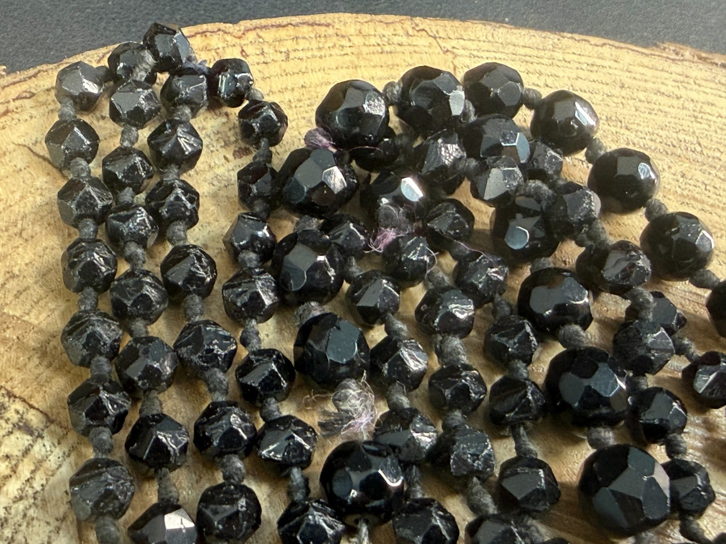 Antique Black Glass Beaded Necklace French Jet Faceted Graduating Victorian