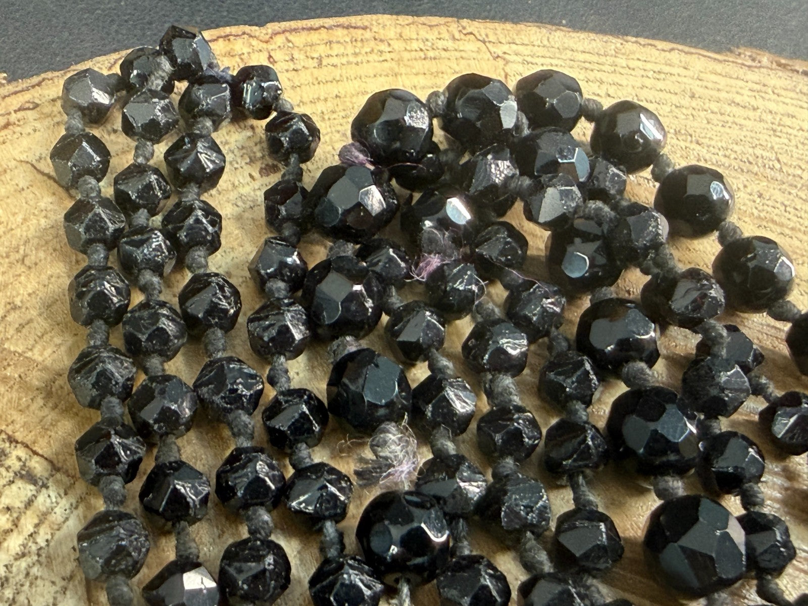 Antique Black Glass Beaded Necklace French Jet Faceted Graduating Victorian