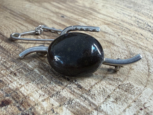 Antique Scottish Pebble Agate Brooch Pin Silver Art Nouveau Celtic Brown