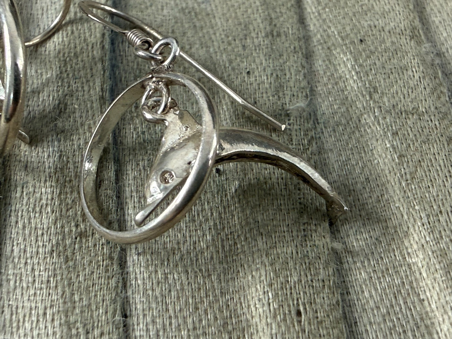 Sterling Silver 925 Dolphin Hoop Drop Earrings Retro Novelty Fish Hook Dangle