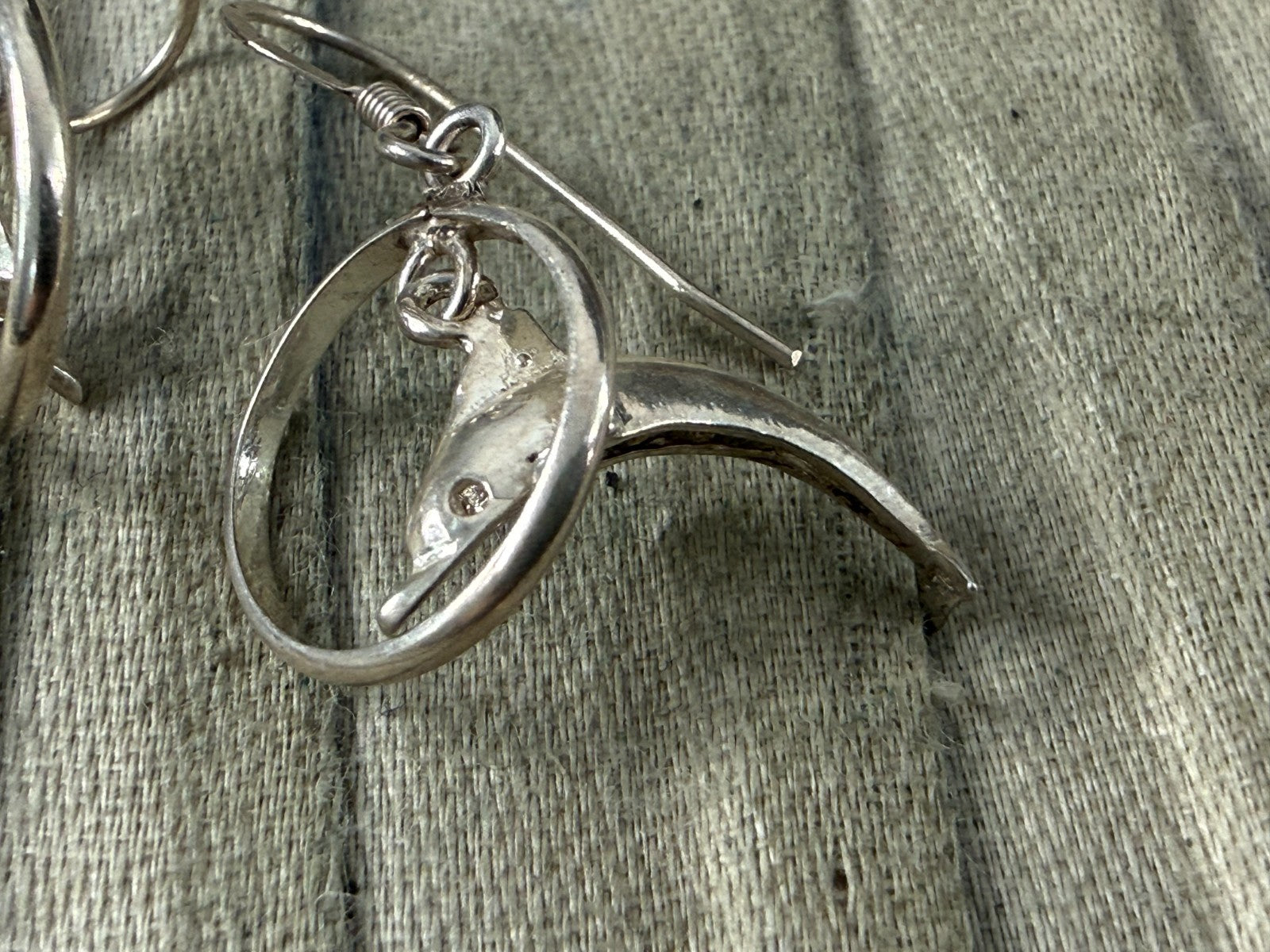 Sterling Silver 925 Dolphin Hoop Drop Earrings Retro Novelty Fish Hook Dangle