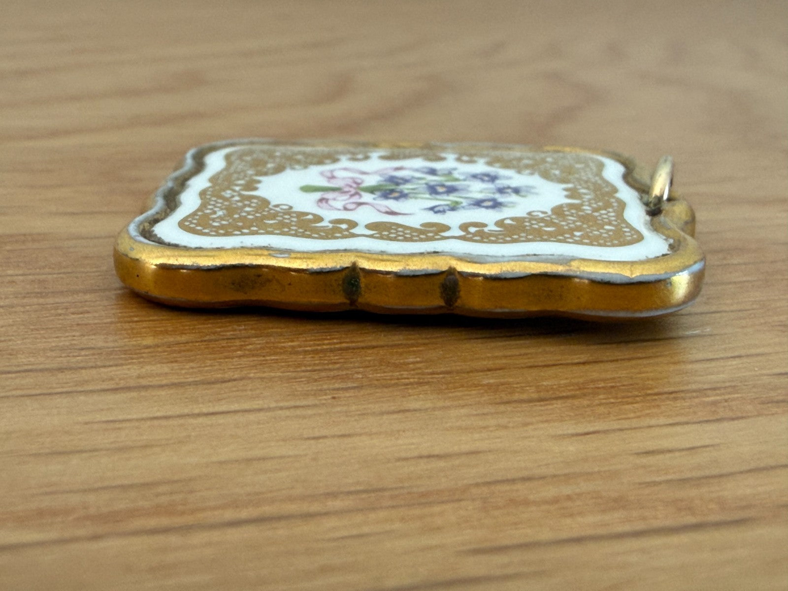 Franklin Mint 'Victorian Valentine' Pendant 24ct Gold Plated Porcelain Floral