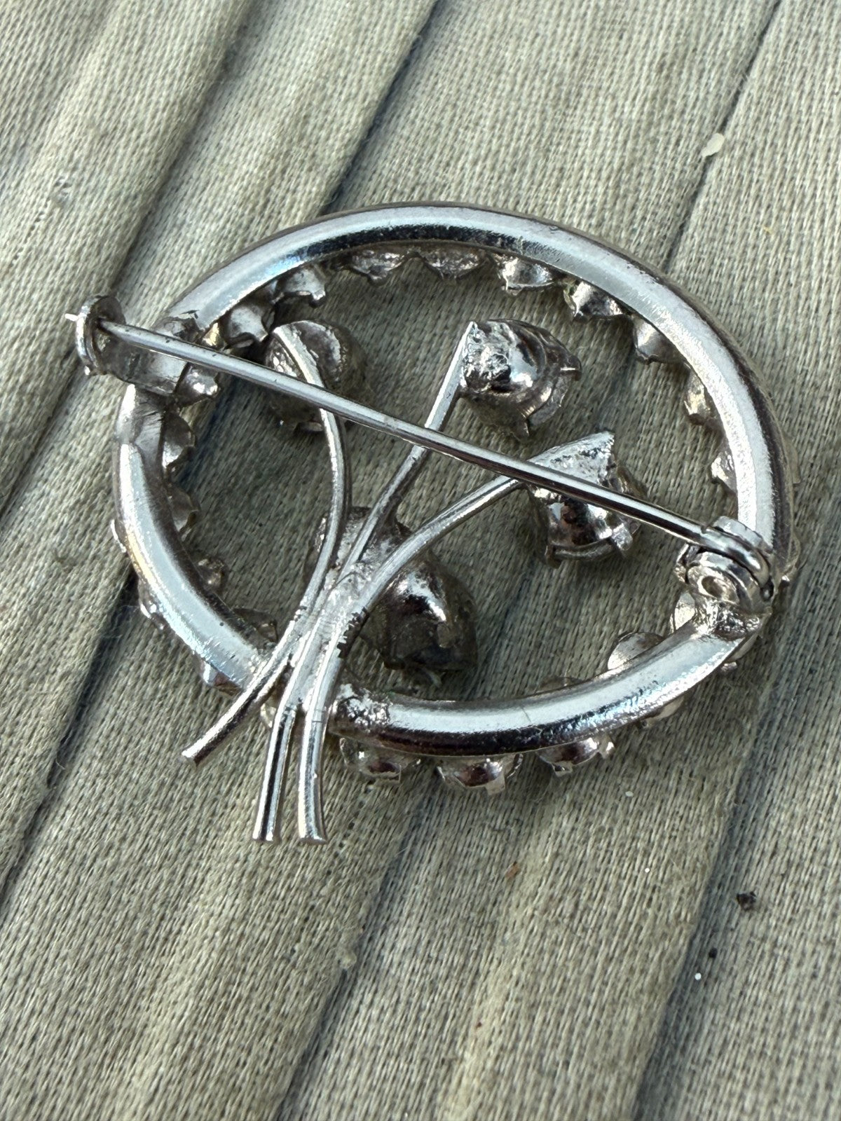 Vintage Sparkly Brooch Mid Century Silver Tone Clear Rhinestone Floral Bouquet