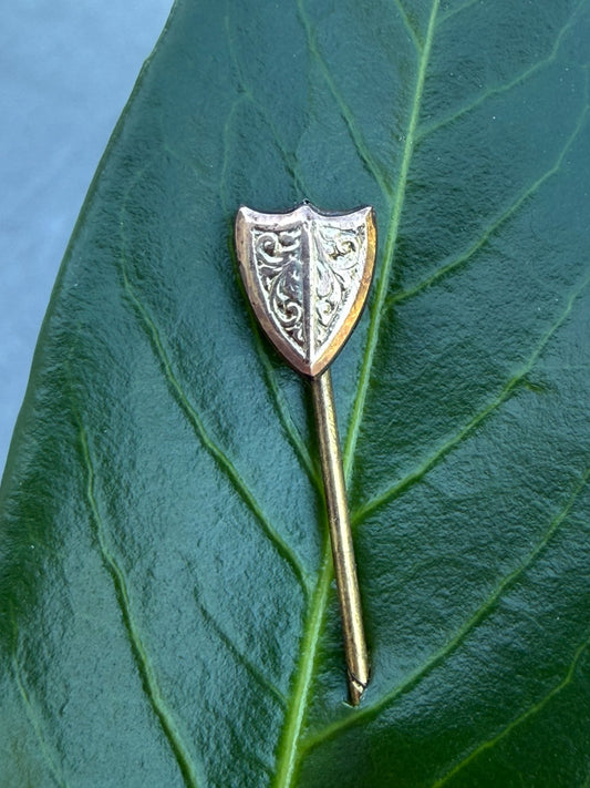 Antique Shield Stick Pin Lapel Tie Cravat Medieval Victorian 1800s Gilt Gold
