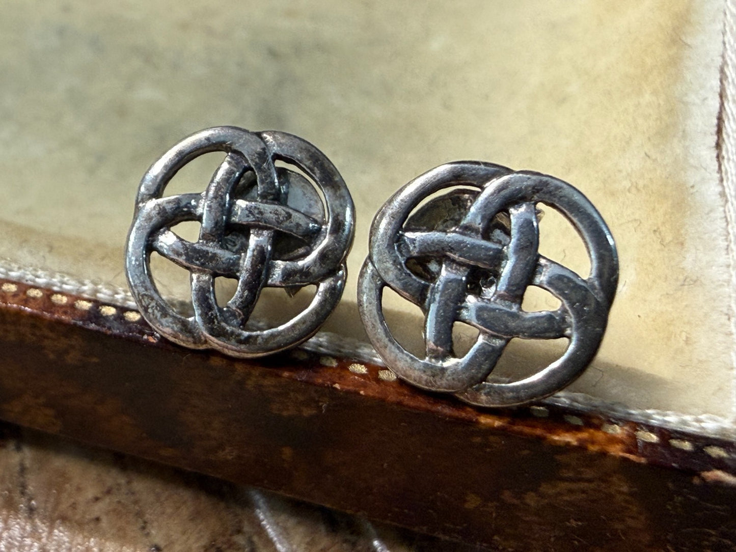 Vintage Kit Heath Sterling Silver Celtic Knot Stud Earrings 1994 Signed