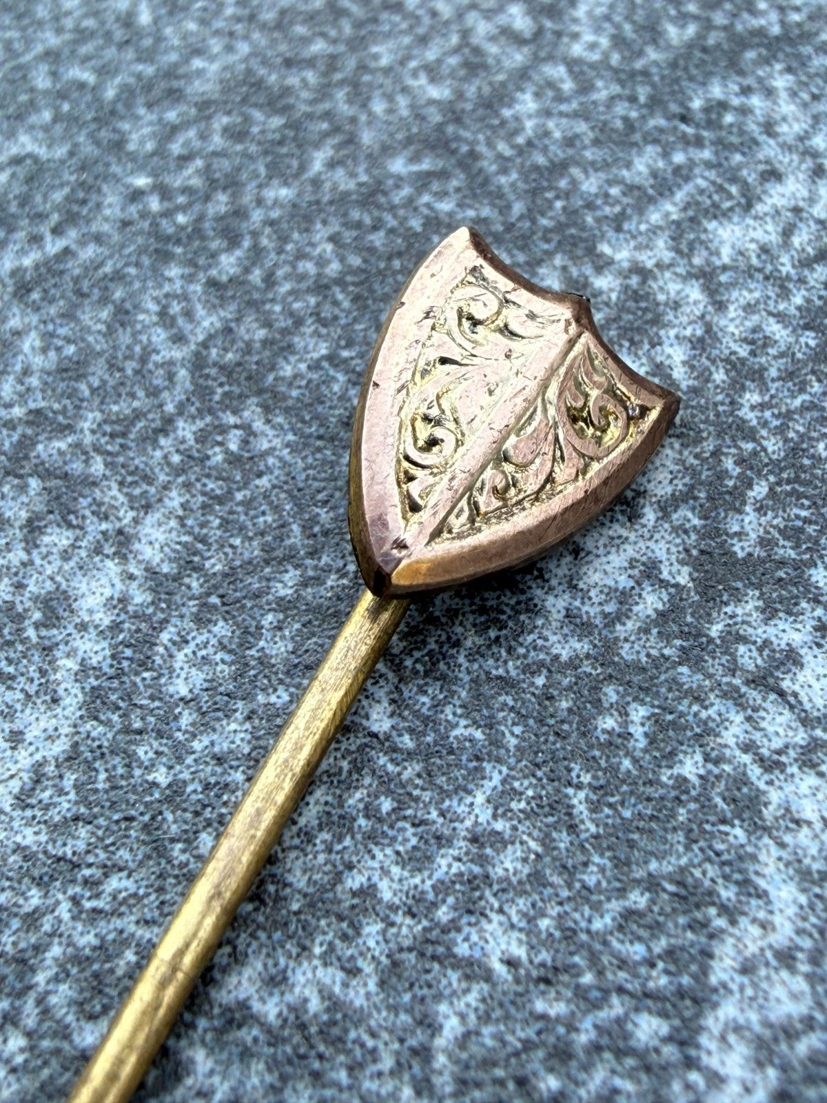Antique Shield Stick Pin Lapel Tie Cravat Medieval Victorian 1800s Gilt Gold
