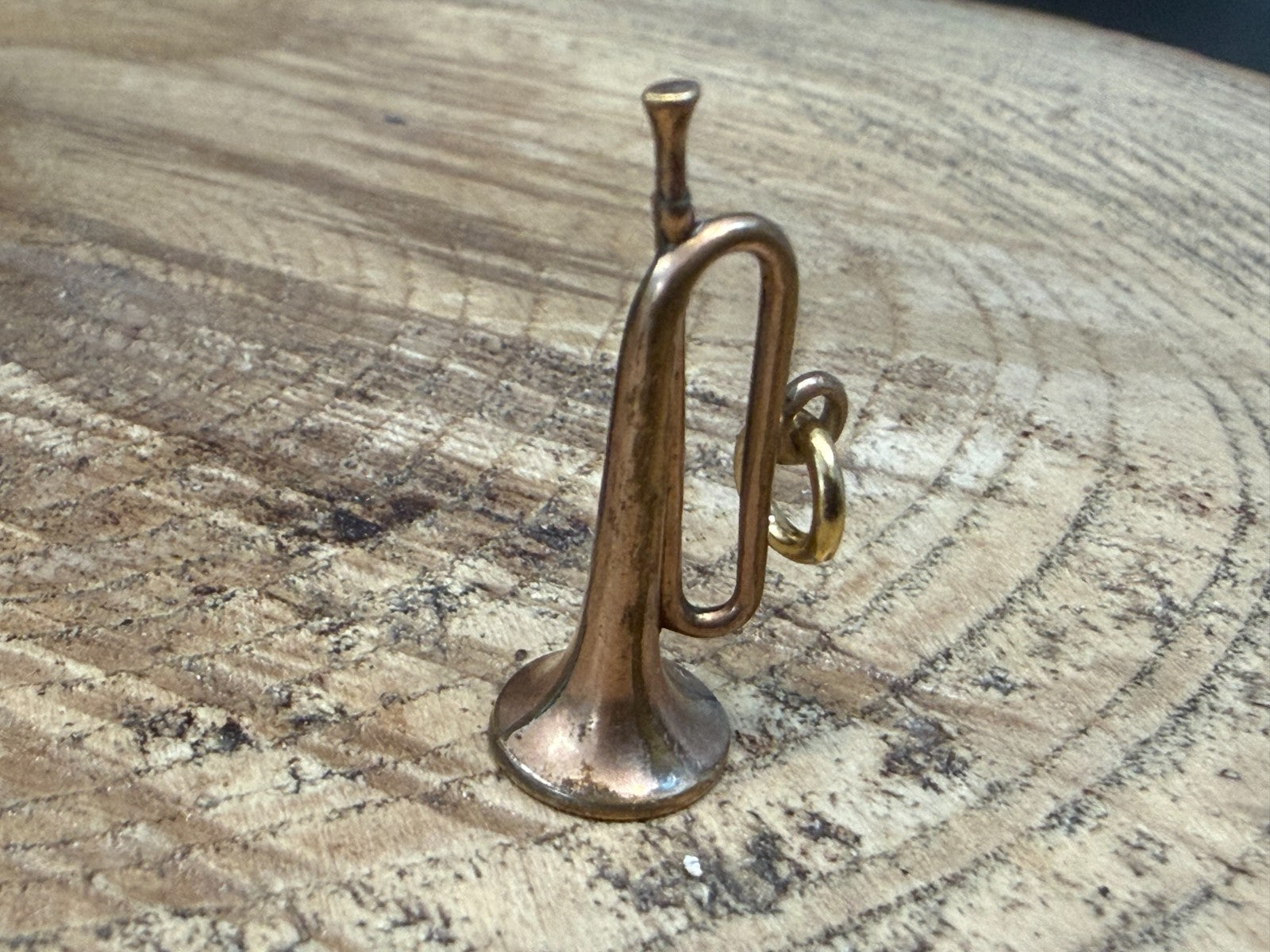 Antique Rolled Gold Bugle Pendant Musical Hunting Trumpet Charm Victorian