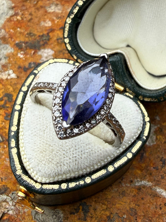 Stunning Sterling Silver Blue Glass Ring