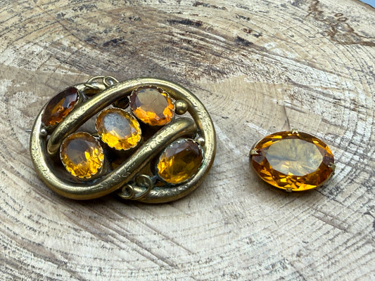 Two Antique Yellow Glass Brooches