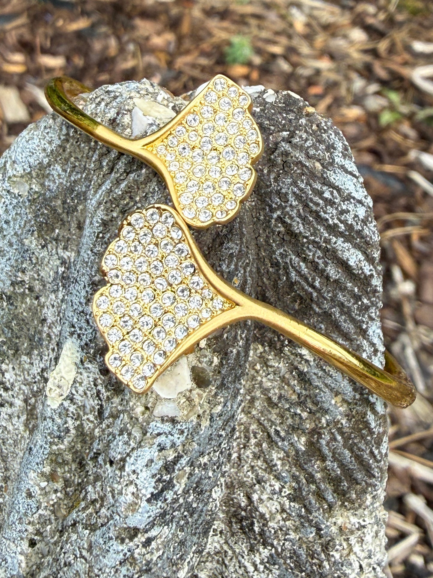 Swarovski Gold-Plated Gingko Leaf Crystal Bangle