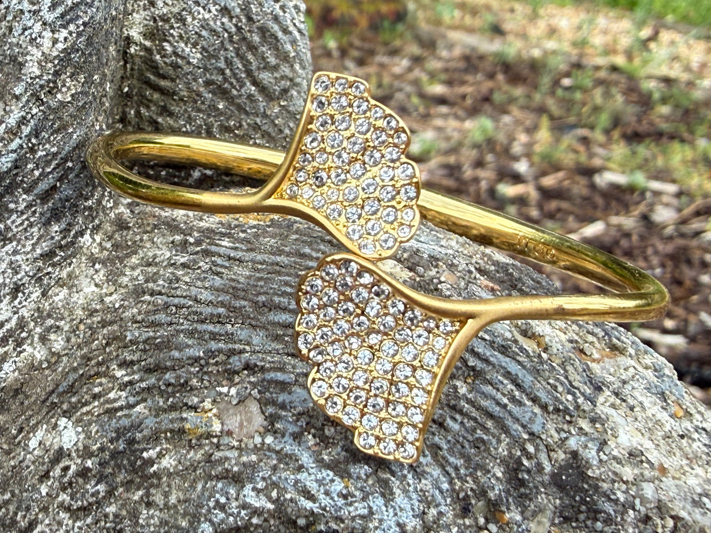 Swarovski Gold-Plated Gingko Leaf Crystal Bangle